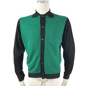 Vintage 60s 70s Shirt Sweater Diplomat Acetate Knit Green Black Mod
